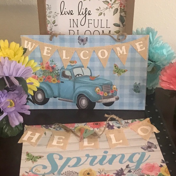 Spring MDF and Burlap Hanging Wall Sign Set - Picture 5 of 14